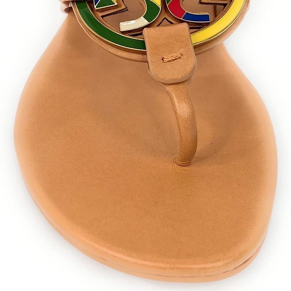 Tory Burch $298 Enamel Miller Soft Sandal Multi Natural Vachetta Tan MANY SIZES - Picture 9 of 13